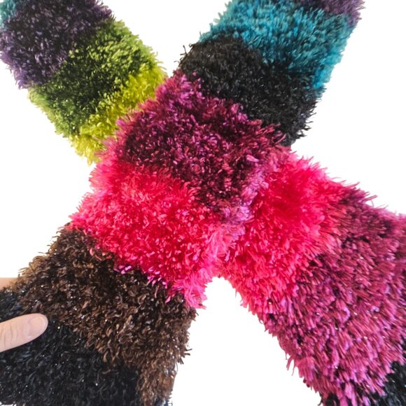 Colorful Fluffy Soft Winter Scarf Multi-Color Rainbow Whimsigoth Outdoor Winter - Picture 5 of 9